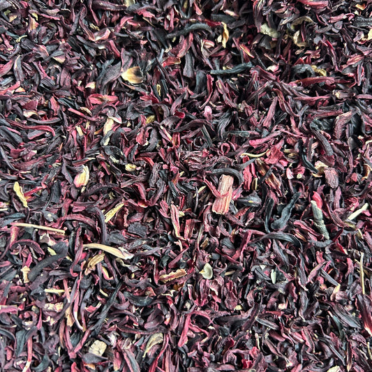 Loose leaf hibiscus herbal tea with deep red petals