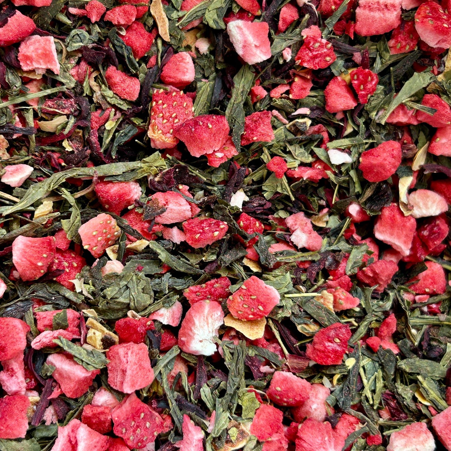 Strawberry green tea with freeze dried strawberries