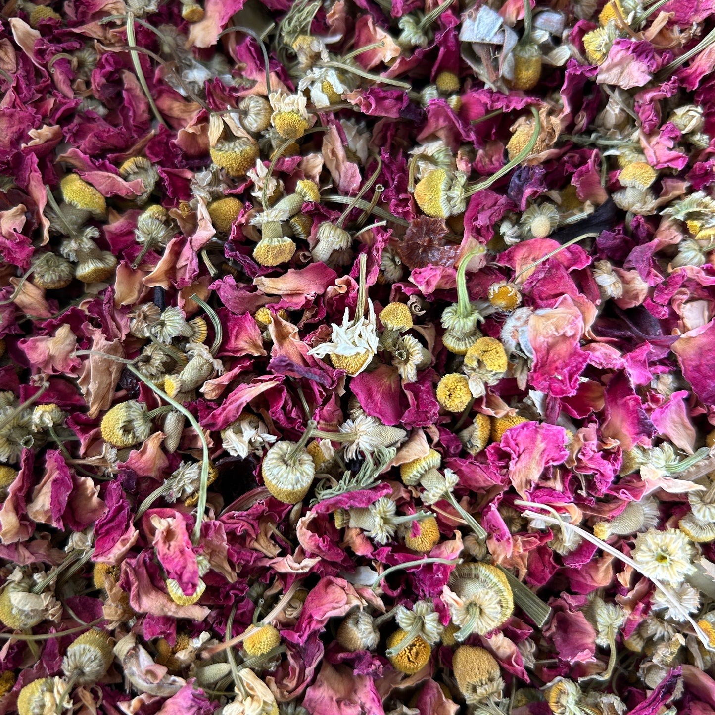Moonlit Rose floral herbal tea with rose petals and chamomile