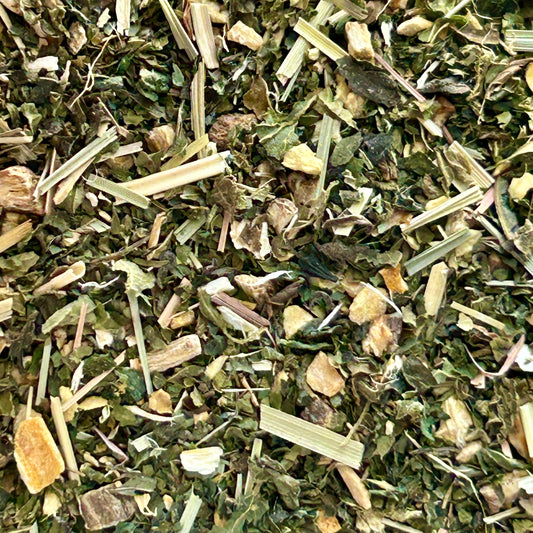 Inflam Ease herbal tea blend with earthy roots and mint
