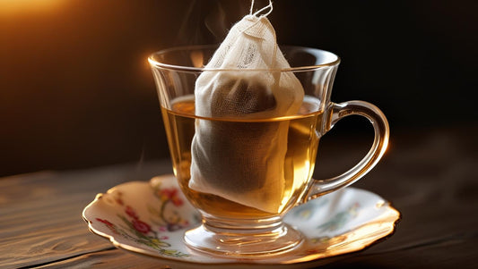 Reusable tea filter bags in cup for loose leaf tea from Makai Tea Company